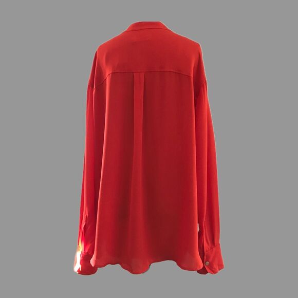 A.L.C. Red Silk Long Sleeve Draped Lightweight Holiday Blouse Top NEW - 18 - Picture 4 of 9